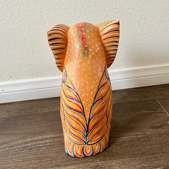 Colorful Hand-Painted wooden Owl Figurine 10 inches tall - Picture 6 of 9